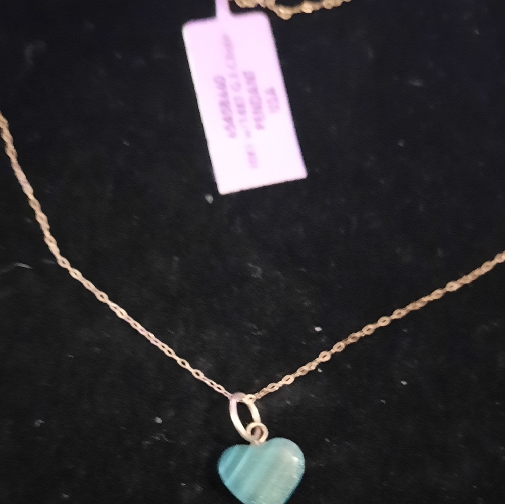 14kgf NWT Chain And Lovely Preowned Malachite Gemstone Heart Pendant - Picture 7 of 7